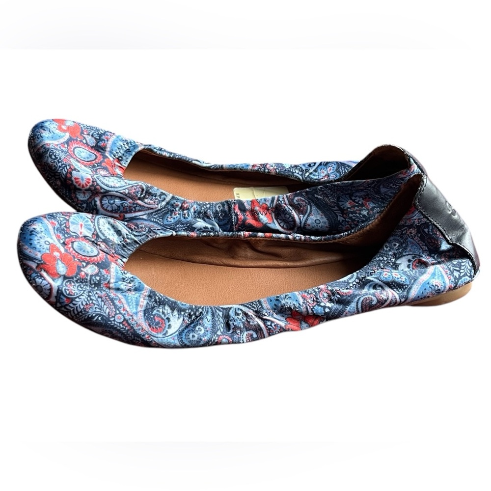 Lucky Brand Emmie Paisley Ballet Flats Blue Satin Finish Size 10